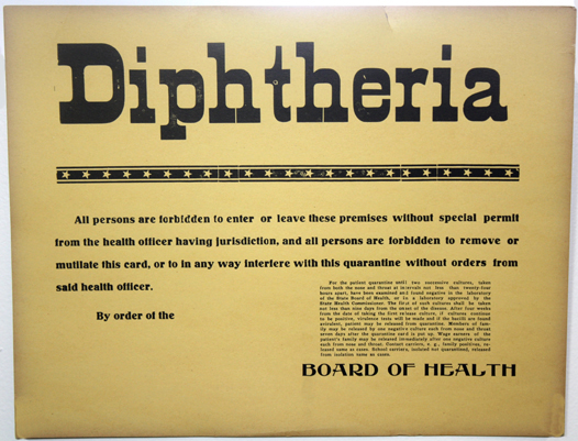 Rare Diphtheria Quarantine Poster